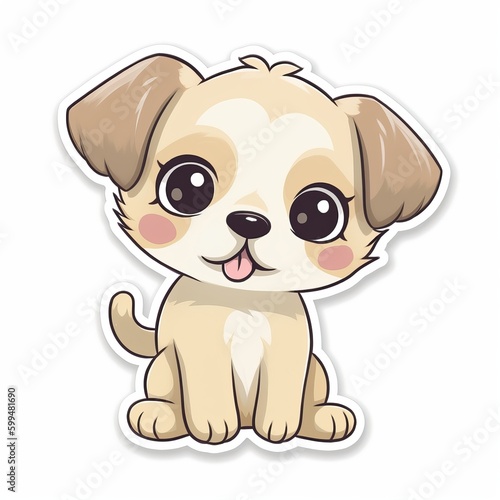 A lovable and endearing chibi dog sticker with a white background  radiating warmth and affection in its cute chibi form. The chibi dog is depicted with a round head  Generative AI