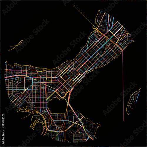 Colorful Map of Madison, Wisconsin with all major and minor roads.