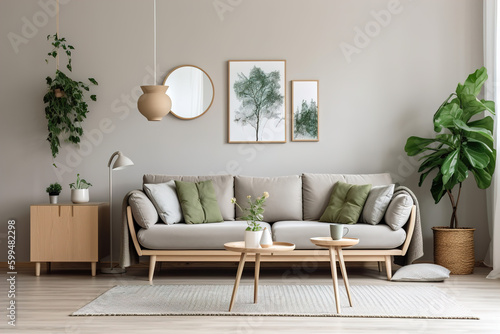 Home interior modern domestic living room. Generative Ai technology. © zorandim75