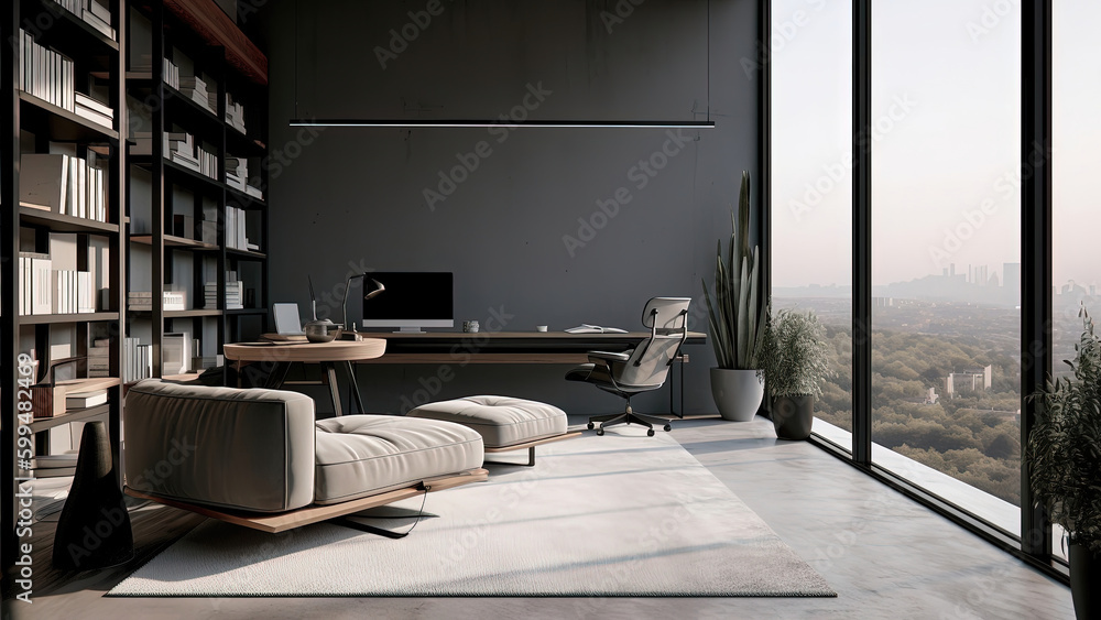 Picture of A private home office in a high-rise apartment that commands stunning ...
