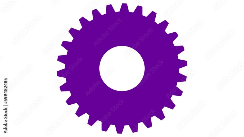 Animated violet symbol of gear spins. Concept of work, AI. Looped video. Flat vector illustration isolated on white background. Animated violet symbol of gear spins. Concept of work, AI. Looped video. Flat vector illustration isolated on white background.