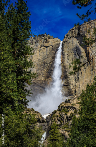 Yosemite Falls with a snow cone, spring in Yosemite National Park inCalifornia