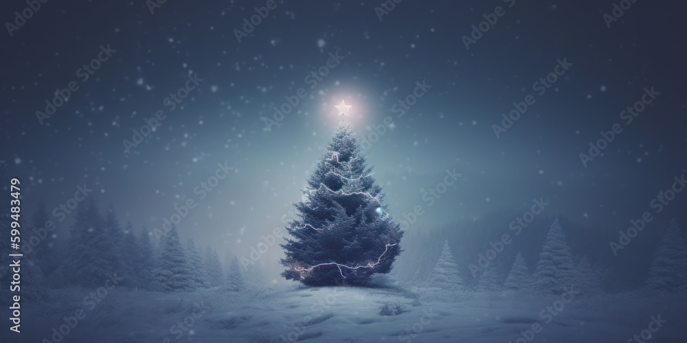 Minimalist winter landscape with a Christmas tree Minimalist winter landscape with a Christmas tree