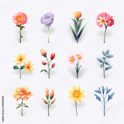 set of summer flowers. Generative AI