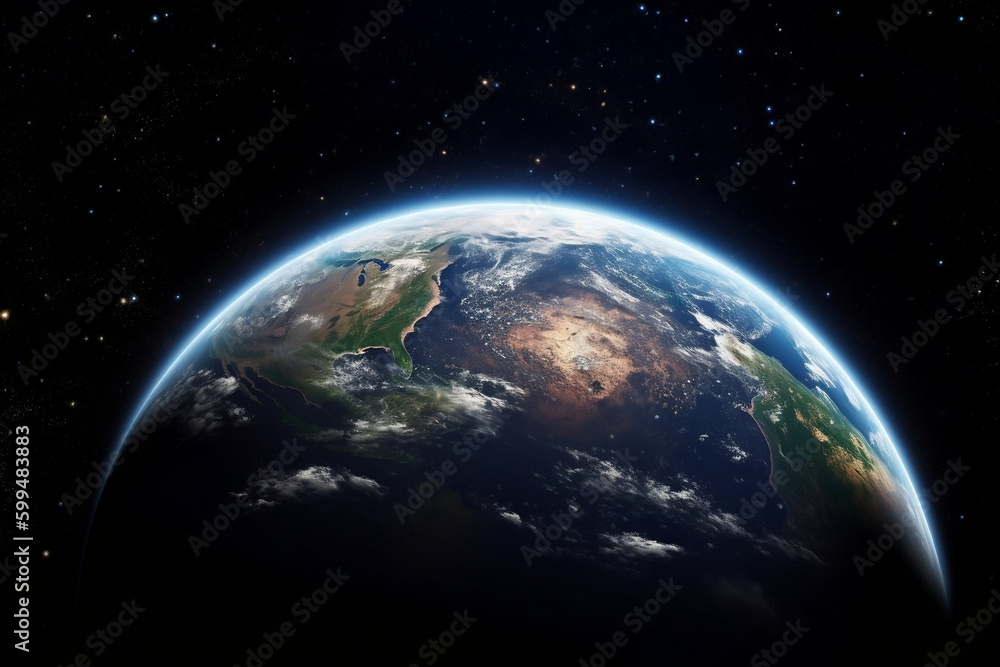  Background : A view of Earth from space with the planet's atmosphere visible.