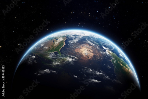  Background : A view of Earth from space with the planet's atmosphere visible.