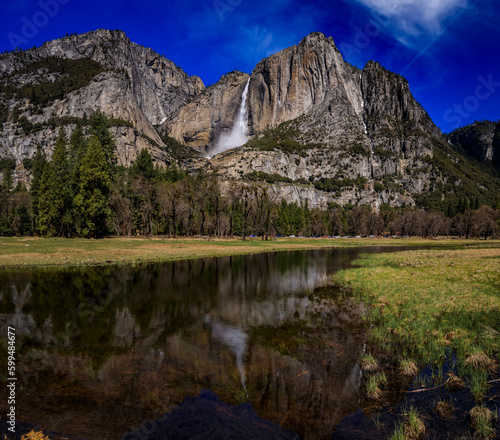 Yosemite Falls and a reflection in the spring, Yosemite National Park California