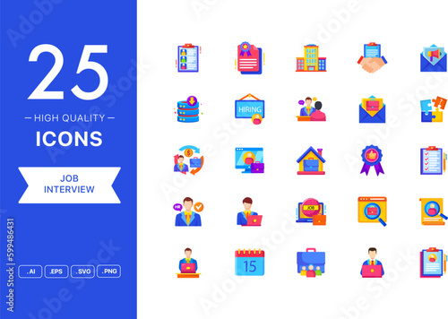 Vector set of Job Interview icons. The collection comprises 25 vector icons for mobile applications and websites.