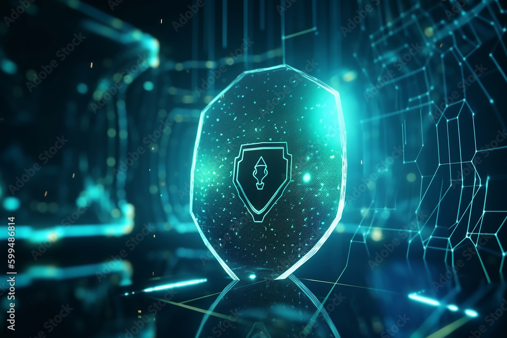 Data protection and cyber security concept with virtual glowing shield ...