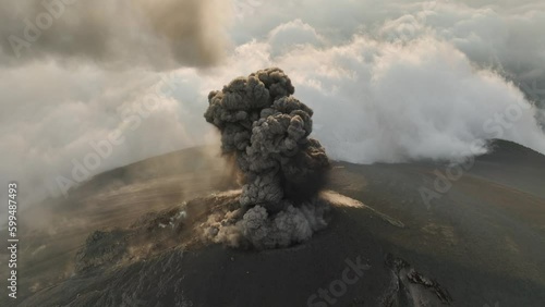 Aerial video of a volcano erupting in Guatemala near Antigua. Drone footage of Volcan de Fuego eruption.
