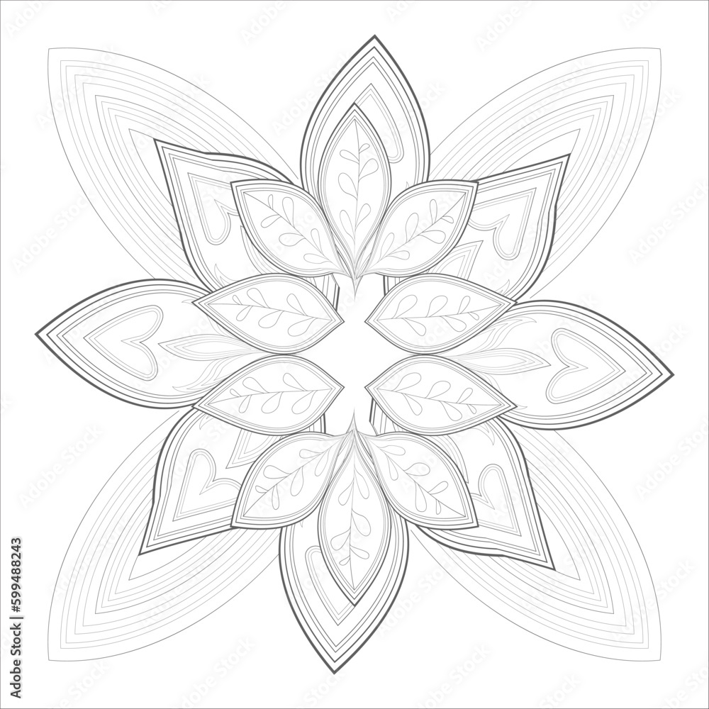Fototapeta premium Doodle flowers in black and white pleasing for adults' coloring page. pleasing decorative flower of Coloring book page for adult Black outline and white background