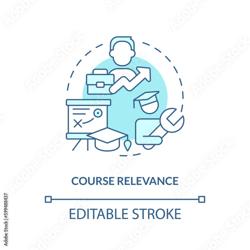 Course relevance turquoise concept icon. Skills development. Education system. Human resource. Learning opportunity abstract idea thin line illustration. Isolated outline drawing. Editable stroke