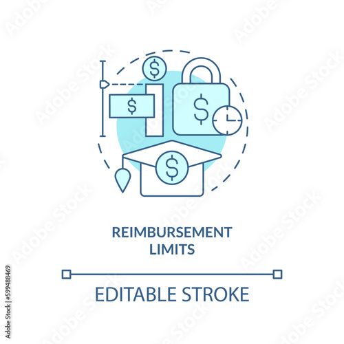 Reimbursement limits turquoise concept icon. Financial aid. Collage payment. Financial assistance. Loan repayment abstract idea thin line illustration. Isolated outline drawing. Editable stroke