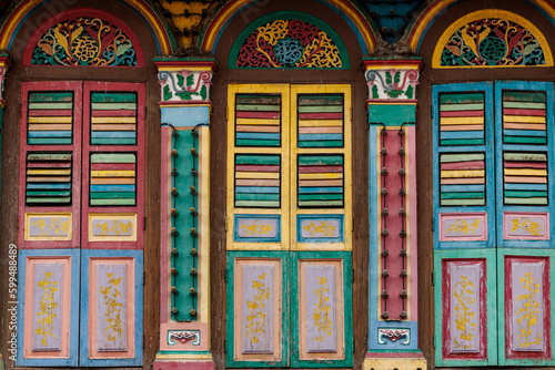 Windows and walls of the most famous colourful house in little India - Sinagpore