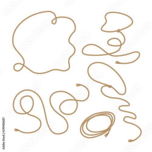  Wild west rodeo rope lasso vector illustration set isolated on white. Howdy rodeo knot western print collection for western design. photo