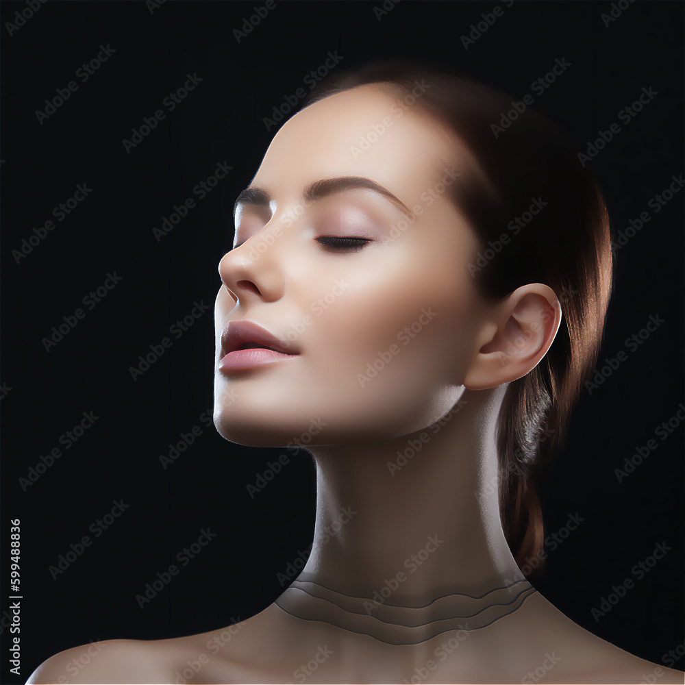 portrait of a woman with clean skin, black background made by Generative AI portrait of a woman with clean skin, black background made by Generative AI