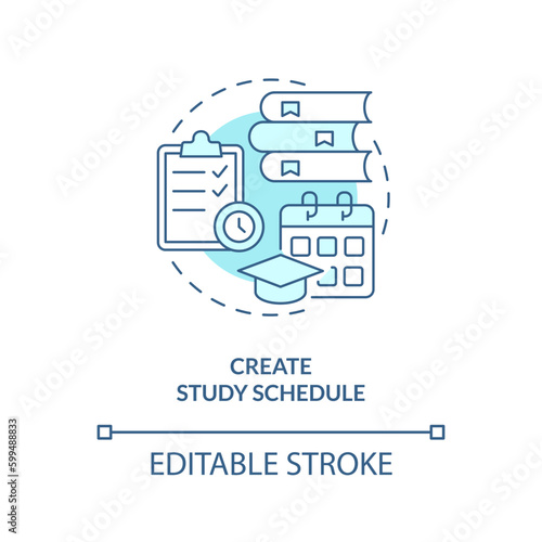 Create study schedule turquoise concept icon. Homeschooling. Academic improvement. Time management. Academic success abstract idea thin line illustration. Isolated outline drawing. Editable stroke