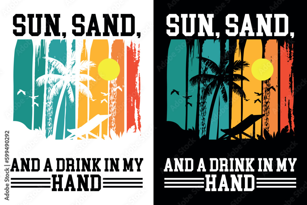 Summer t-shirt design bundle, summer beach vacation t-shirts, summer surfing t-shirt vector design - obrazy, fototapety, plakaty 