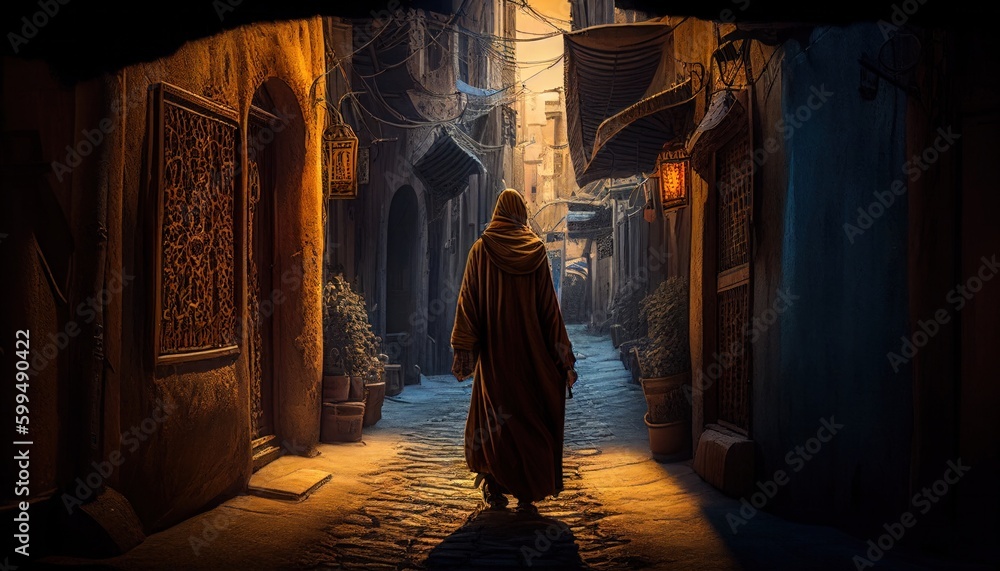 A Muslim walking towards a mosque