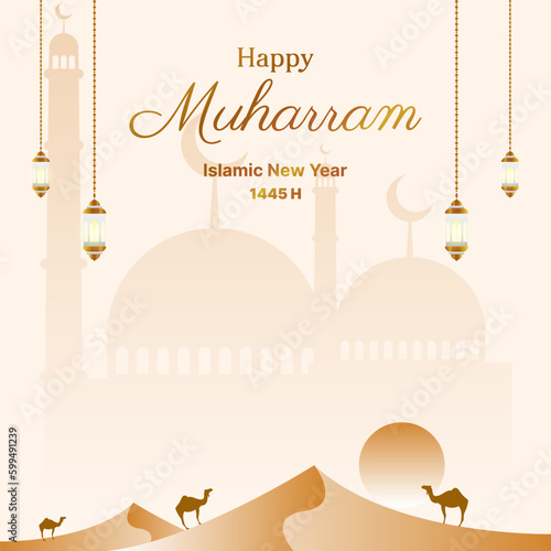 happy islamic new year background. muharram card vector design