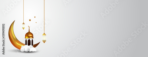 banner design with islamic decoration for islamic new year, ramadan kareem, eid mubarak, al-adha, al-fitr, etc.