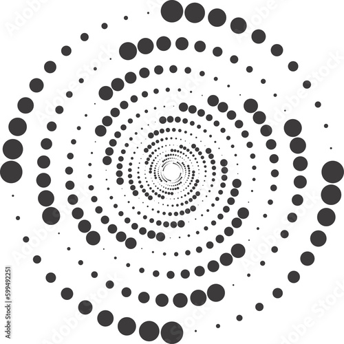 Dotted circle pattern. Abstract half tone graphic. Circular textured round spiral frame. Swirl geometric ring with gradation.