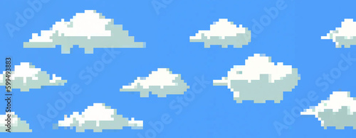Pixel art clouds in sky videogame panorama 