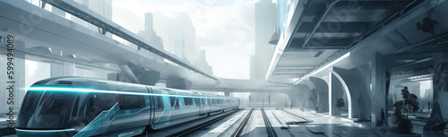 Futurism High Speed Rail Station,created with Generative AI tecnology. © henvryfo