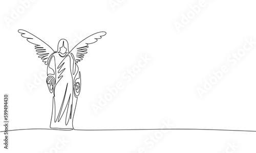 One line continuous angel. Bible angel in line art outline hand drawn style. Vector illustration.