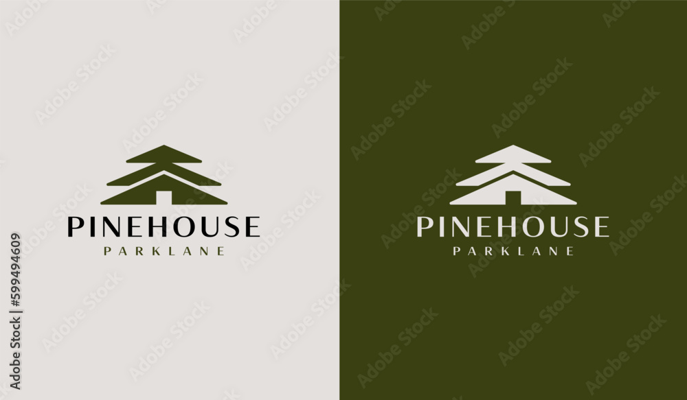 Fototapeta premium Pine House Pine Home Pine Tree Logo. Universal creative premium symbol. Vector sign icon logo template. Vector illustration