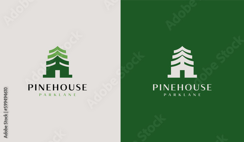 Pine House Pine Home Pine Tree Logo. Universal creative premium symbol. Vector sign icon logo template. Vector illustration