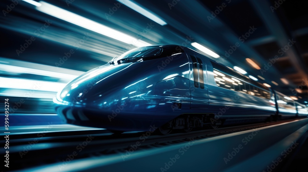 Modern high-speed train in motion. Generative AI