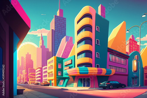Generative AI   Illustration Urban Landscapes in Cartoon Style
