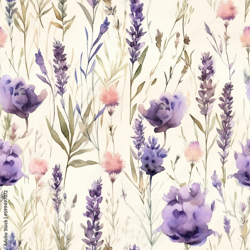 Fototapeta premium Floral seamless pattern of white anemone flowers. AI generated watercolor illustration digital art. Fabric print, decoration, wall art, printable. AI generated Image on the white background.