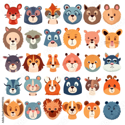 big animal set 1, cute faces, hand-drawn characters