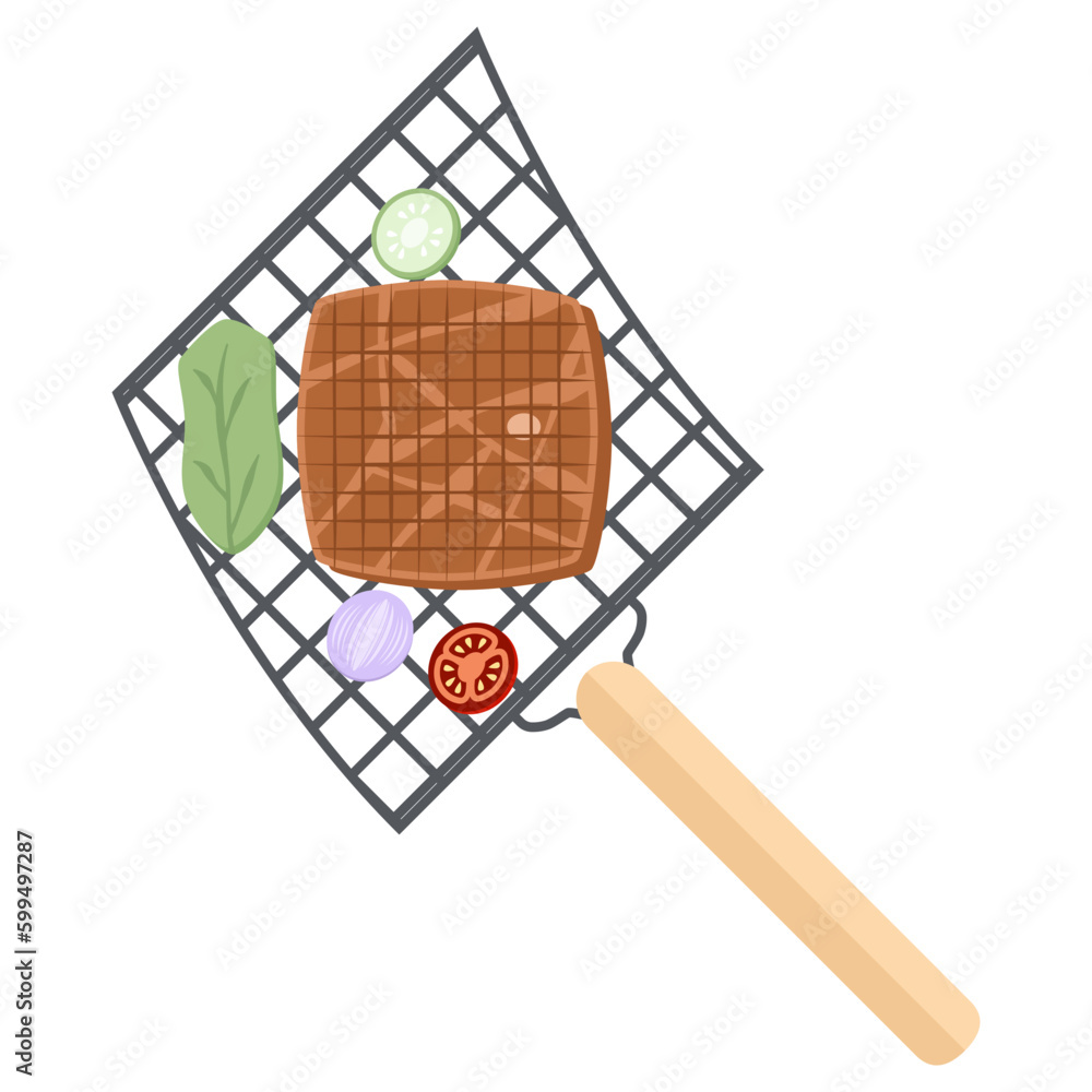 Delicious Grilled Beef Smoked Roasts Steak Cooked Meat on an Iron Grill
