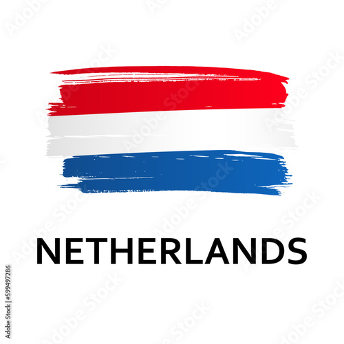 National symbol - flag of Netherlands isolated on white background. Hand-drawn illustration. Flat style. Holland country.