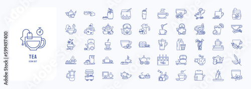 A collection sheet of outline icons for Tea and drinks, including icons like Black tea, milk, Bubble tea, Green tea and more