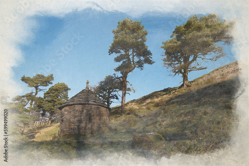 Digital watercolour painting of St Joseph's shrine at Goyt valley. photo