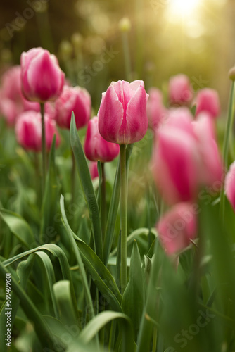Fototapeta Naklejka Na Ścianę i Meble -  różowe tulipany, wiosenne kwiaty	