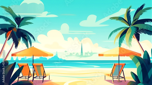 Summer vacation. Tropical beach coast. Summer concept. post processed AI generated image