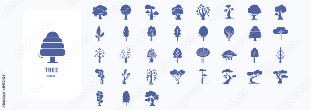 A collection sheet of solid icons for Tree, including icons like Apple ...