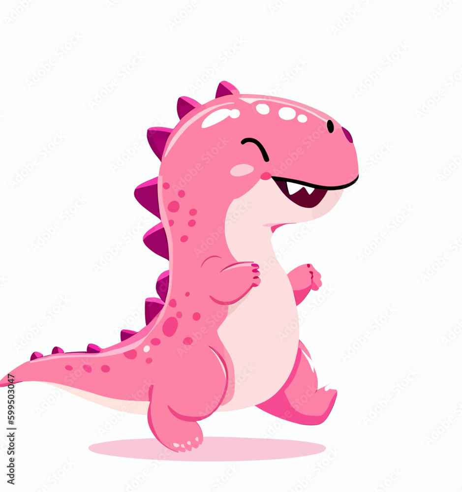 Happy cute little pink dinosaur vector art Happy cute little pink dinosaur vector art