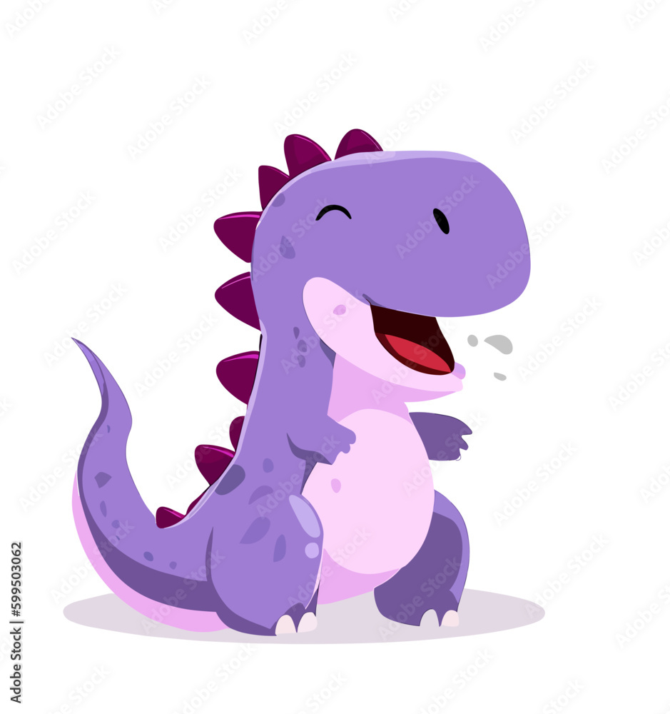 Obraz premium Happy cute little purple dinosaur vector art