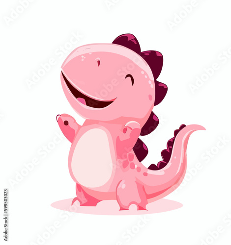 Happy cute little pink dinosaur vector art