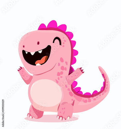 Happy cute little pink dinosaur vector art