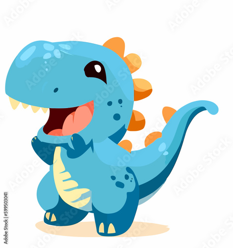 Happy cute little blue dinosaur vector art