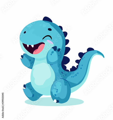 Happy cute little blue dinosaur vector art