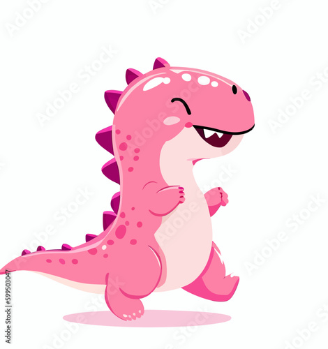 Happy cute little pink dinosaur vector art © Daniel