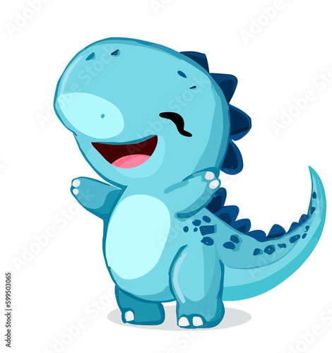 Happy cute little blue dinosaur vector art
